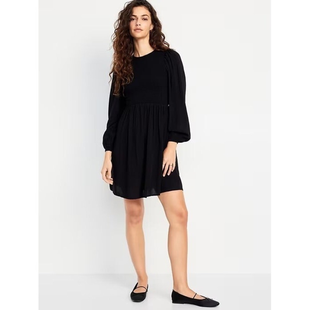 Old Navy Fit & Flare Long Sleeve Mini Dress - Black - Small - #520135